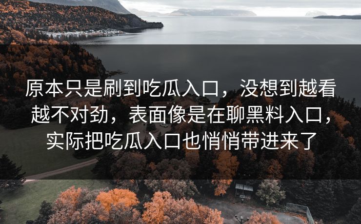 原本只是刷到吃瓜入口，没想到越看越不对劲，表面像是在聊黑料入口，实际把吃瓜入口也悄悄带进来了